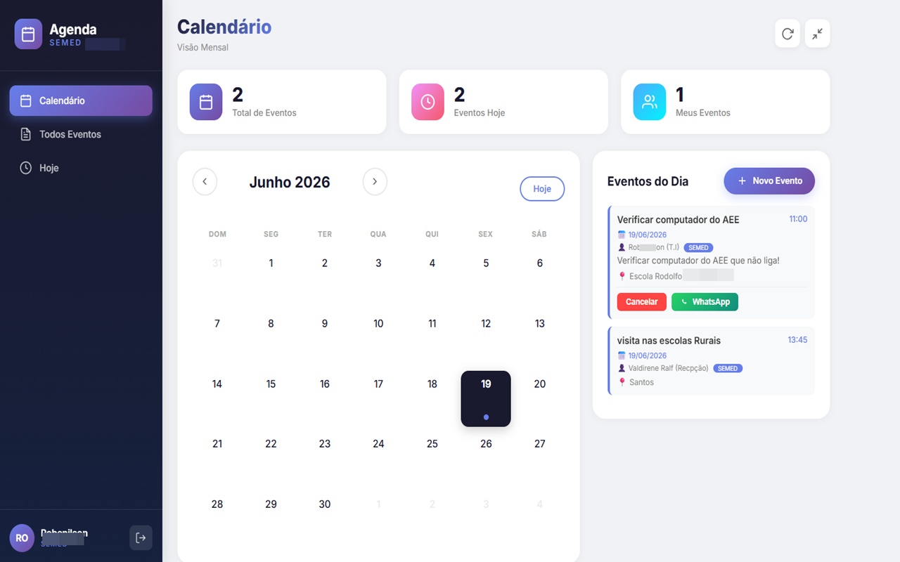 Calendário da Agenda SEMED
